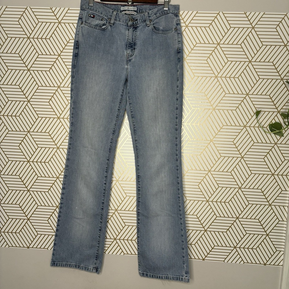 Y2K Tommy Hilfiger Women's Hipster Bootcut Light Wash Blue Denim Jeans 8 L Mid